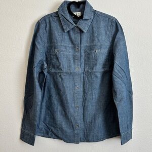 Roxy Blue Chambray Cotton Button-Down Long Sleeve Shirt Size Various